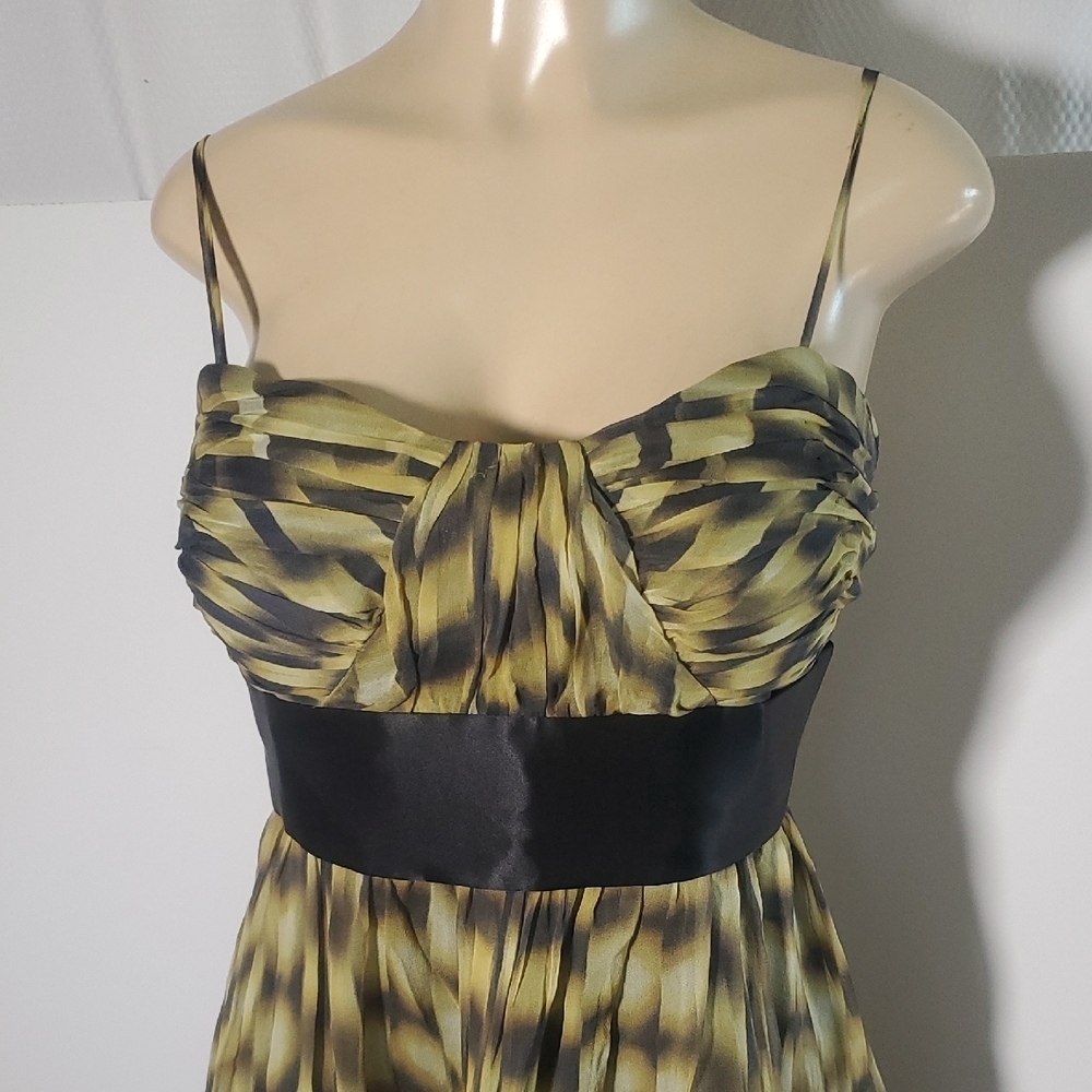 Calvin Klein Women's 100% Silk Spaghetti Strap Dress Black and Yellow Size 8 - Picture 2 of 11